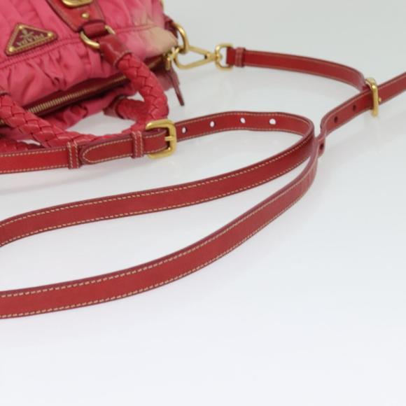PRADA Gathered Hand Bag Nylon 2way Pink Gold Auth 137550 - Picture 9 of 16